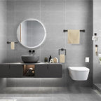 Bathroom Accessory Towel Bar Set: 5 Pieces Matte Black Bathroom Hardware Square SUS304 Stainless Steel - Wall Mounted Towel Rack&Toilet Paper Holder&Towel Ring and Robe Hooks.