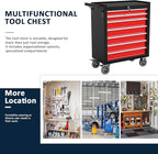 7-Drawer Metal Rolling Tool Chest with Wheels,Tool Storage Cabinet with Locking System，Toolbox with Wheels for Garage, Warehouse, Workshop, Repair Shop (Black&red, 7-Drawer)