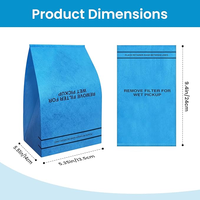 20 Pack Wet Dry Vac Filter Bags for Stinger 2.5-5 Gallon Vacuums, MultiFit VF2000, WORKSHOP WS01025F, Craftsman 9-38737, Husky, and Bucket Head Shop Vac Vacuums(with 8 Retaining Bands)