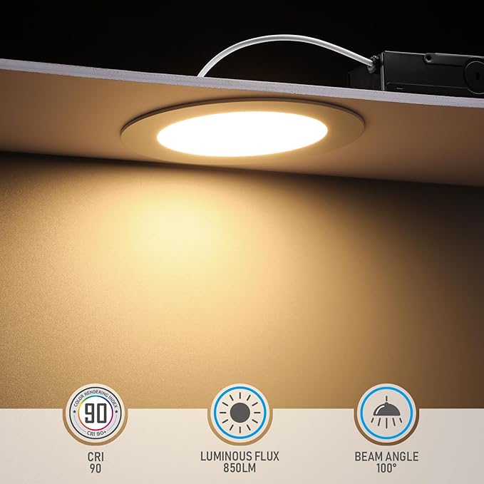 TORCHSTAR Premium Series 6 Inch Ultra-Thin LED Recessed Light with Junction Box, 13.5W Dimmable LED Canless Recessed Ceiling Lights Slim, ETL & ES Listed, CRI90, 3000K Warm White, White, Pack of 6