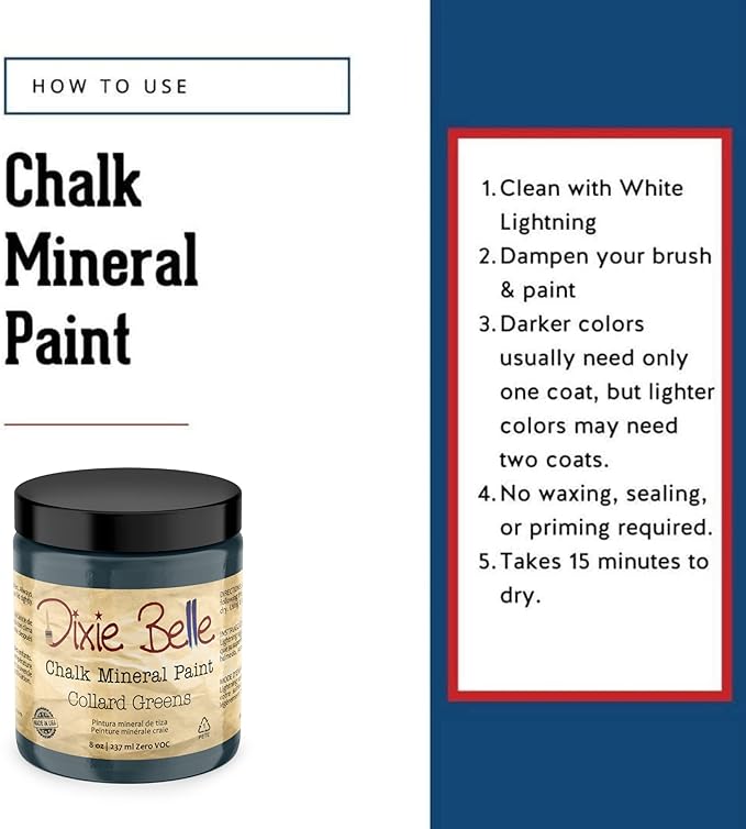 Dixie Belle Paint Company Chalk Finish Furniture Paint - Collard Greens (8oz) - Matte Deep Green Chic Chalk Mineral DIY Furniture Paint