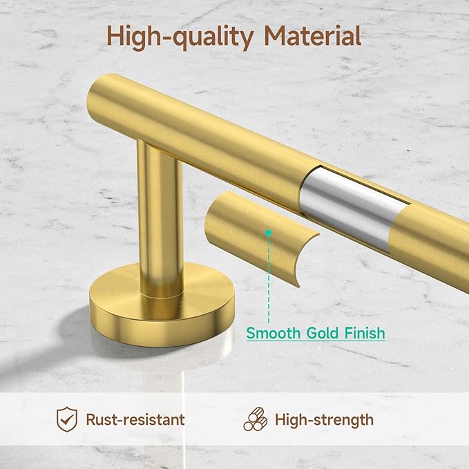 USHOWER Brushed Gold Bathroom Accessories Set, 24-Inch Towel Bar Set Wall Mounted, Durable SUS304 Stainless Steel Bathroom Hardware Set, 4-Piece