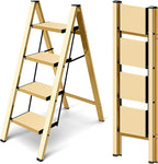 Taranta 4 Step Ladder,Aluminum Lightweight Folding 4 Step Stool with Anti-Slip Wide Pedal,330lbs Capacity Step Ladder for Household,Kitchen,Office - Gold