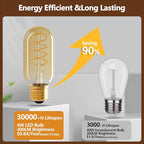 E26 LED Bulbs， 4W Equivalent 40 watt,Vintage Edison Bulbs, Warm White 2700K Amber E26 Edison Bulbs dimmable, Tubular T45 LED Light Bulb, AC120V, 400lm, CR90+,Gold Glass, Pack of 4