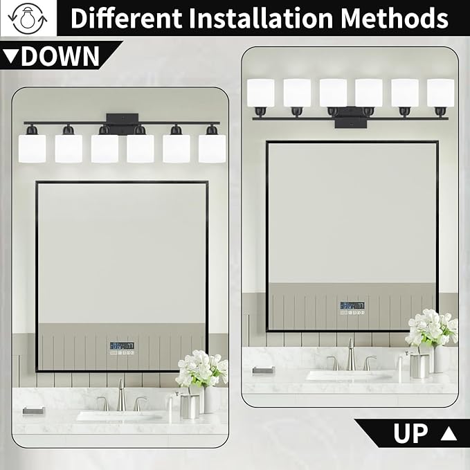 6-Light Black Vanity Lights for Bathroom, Modern Bathroom Vanity Lighting Fixtures Over Mirror, Bathroom Light Fixtures for Bathroom Mirror, Living Room, Hallway, Vanity Table, E26 Base