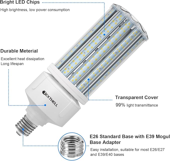 Led Corn Light Bulb 100W 15000LM Bright 5000K Led Bulb E26/E39 Base 1000W Equivalent Metal Halide HID CFL for Indoor Outdoor Lighting Warehouse High Bay Light Fixture Garage Workshop