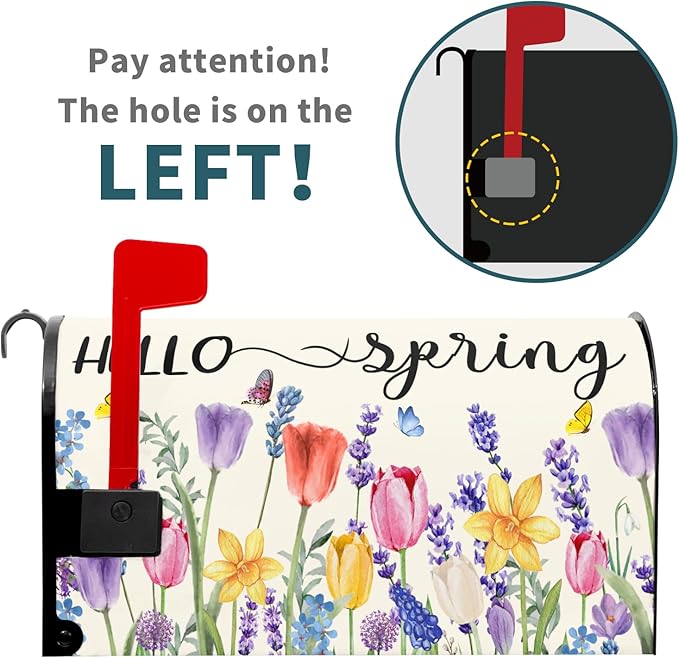 Hello Spring Mailbox Covers Tulip Lavender Butterfly Spring Decorative Mailbox Covers Magnetic Standard Size 21x18 Inch Rustic Waterproof Mailbox Wraps Post Letter Box Covers Garden Yard Outdoor Decor