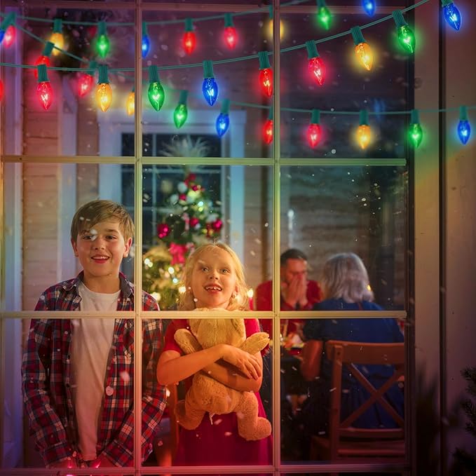 25 Pack C7 Clear Multicolor Incandescent Replacement Bulbs, 5W Warm White 2200K, E12 Base, Waterproof C7 Night Light Bulbs for Vintage Christmas String Lights Outdoor Indoor Home Party Decorations