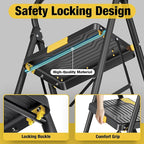 2 Step Ladder, Heavy-Duty Pass 800lb Capacity Test, Wide Anti-Slip Steps & Secure Handrail Compact, Folding Step Stool Portable Design for Home, Kitchen, Office, Pantry, Closet Use, Black