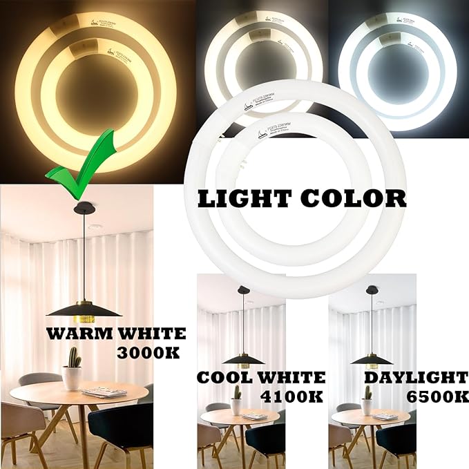 FC8T9/KB 22W and FC12T9/KB 32W Warm White Set, Round Fluorescent 8 inch T9 22 Watts & Circular Light Bulbs 12 inch 32 Watts Pack, Circline Kitchen and Bath Ceiling Fan Bulb, 3000K, G10q Prong