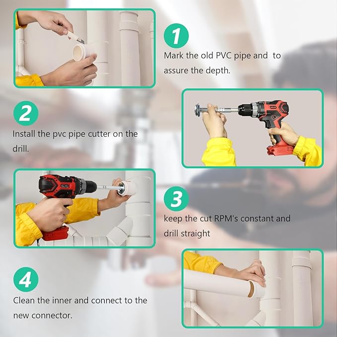 TVIOX PVC Pipe Reamer 7Pcs - PVC Fitting Saver for Removing SCH 40 from Hub, 1/2 In, 3/4 In, 1 In, 1-1/2 In, 2 In, 3 In, 4 In Bit Socket Saver Set for PVC Plumbing Fits 1/2" Variable Speed Power Drill