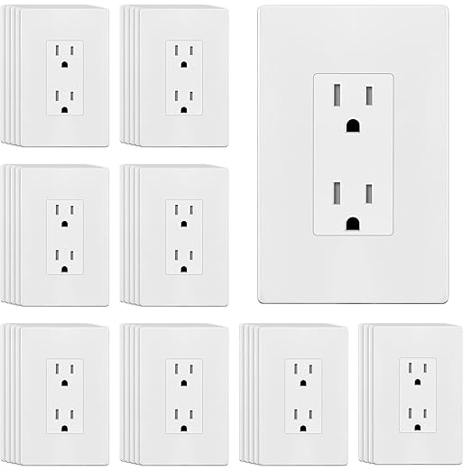 ENERLITES 40 Pack Matte White Decorator Receptacle with Screwless Wall Plate, Standard Electrical Wall Outlet, 15A 125V, Self-Grounding, 2-Pole, 3-Wire, UL Listed, 61502-TR-MWSID, Tamper Resistant