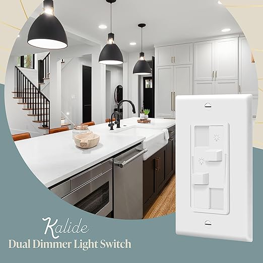 TOPGREENER Kalide Dual Load Dimmer Light Switch, Double LED Dimmer Switch, Full Range Dimming,Single Pole, 200W LED/CFL, UL Listed,TGDDS-W-6PCS, White, 6 Pack