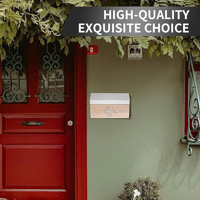 Wall Mount Mailbox, Large Capacity Mailbox for House Outside, Galvanized Steel Rust-Proof Metal Post Drop Box, 15.74"×9.84"×4.33" Flower Hollowed Wooden Patterned Metal Sheet