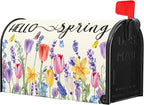 Hello Spring Mailbox Covers Tulip Lavender Butterfly Spring Decorative Mailbox Covers Magnetic Standard Size 25.5x21 In Rustic Waterproof Mailbox Wraps Post Letter Box Covers Garden Yard Outdoor Decor