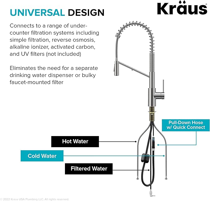 KRAUS Oletto 2-in-1 Commercial Style Pull-Down Single Handle Water Filter Kitchen Faucet for Reverse Osmosis or Water Filtration System in Matte Black, KFF-2631MB