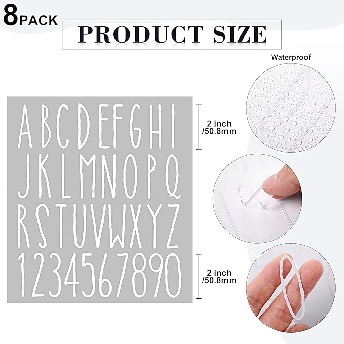 8 Sheets Vinyl Letter Stickers Waterproof Self Adhesive Letter Numbers Alphabet Modern Mailbox Numbers Sticker for Back to School DIY Mailbox House Home Business Address(2 Inch,White)