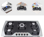 5 Burner Built-in Stainless Steel Gas Stove Top,30 Inch Gas Cooktop LPG/NG Gas Cooktop with 5 Adjustable Hob Burners for Commercial Household