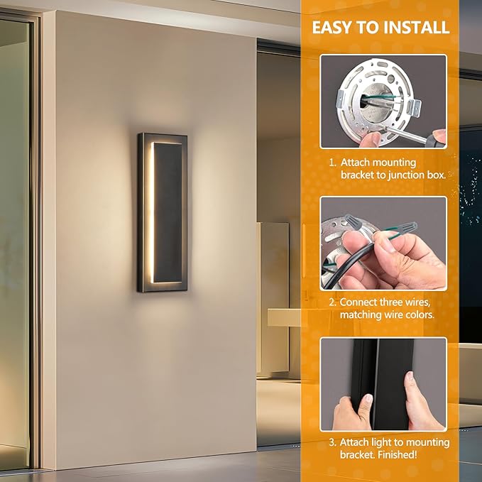 tewei 2 Pack LED Outdoor Wall Lights, 15.7'' Modern Outdoor Indoor Wall Sconce Large Exterior Lighting Fixtures Outside Front Door Lights for House, Hallway, Warm White 3000K, Black with Gold Finish