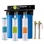 iSpring WGB32B-MKS+AHPF12MNPT16X2 3-Stage Whole House Water Filter System w/ 3/4'' Push-Fit Stainless Steel Hose Connectors, Reduces Iron, Hydrogen Sulfide, Lead, Chlorine, Chloramine, Manganese