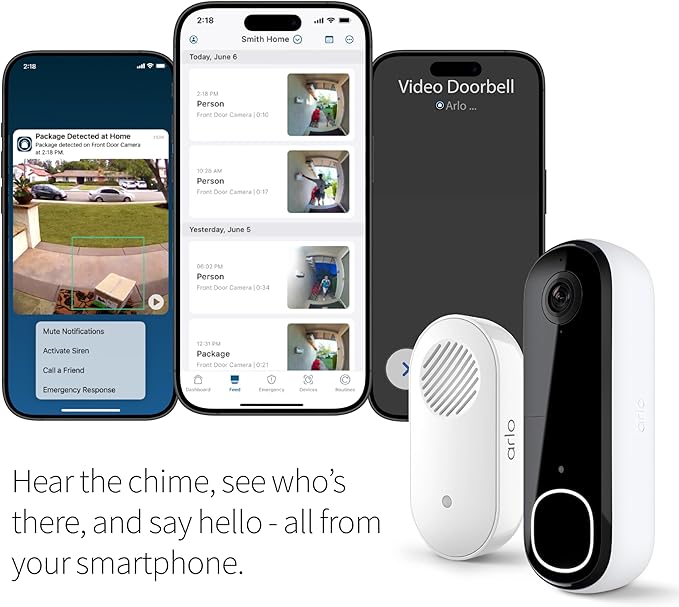 Arlo Video Doorbell 2K 2nd Generation & Chime 2 Bundle, 2K Doorbell Camera, 2-Way Audio, Package Detection, Motion Detection and Alerts, Built-in Siren, Night Vision, AVDK4001-100CNS, White