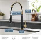 AIMADI Matte Black Kitchen Faucet,Black and Gold Kitchen Faucet with Pull Down Sprayer Commercial Single Handle Spring Sink Faucets Suitable for Farmhouses,Camper Laundry Rv Bar