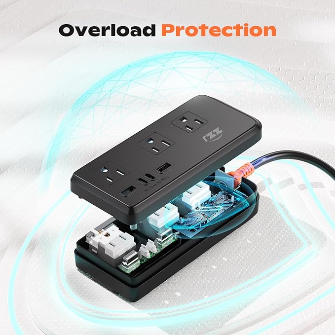 Outdoor Power Strip Weatherproof, IPX6 Waterproof Surge Protector with 3 AC Outlets and 2USB A&2USB C, 10FT Extension Cord, Wall Mountable for Indoor Outdoor, UL FCC Listed