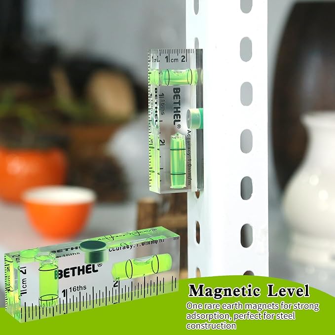 BETHEL Small Level Mini Bubble 90°/180°SpiritLevel,Magnetic 2.95 Inch Shatterproof Cross Check Pocket Level Picture HangingLevels Tools for Machinist,Construction & Household
