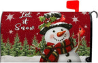 Snowman Mailbox Covers Magnetic Large Size Xmas Cardinal Mailbox Cover 25.5X21 Inch Winter Pine Tree Post Box Christmas Letterbox Wraps for Garden Yard Decorations