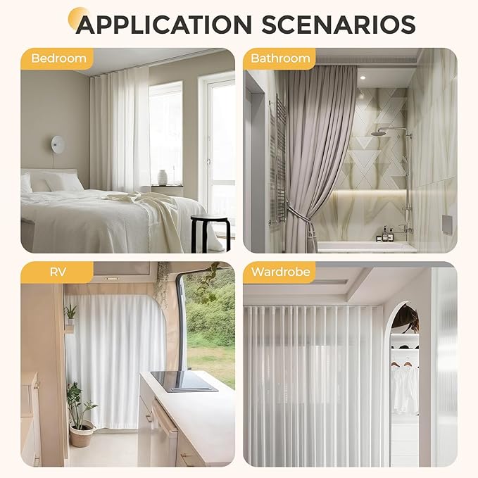 13.5FT Self Adhesive Ceiling Curtain Track No Drill, Curtain Track Ceiling/Wall Mount, Unbendable & Cuttable Track Curtain Rod for RV, Windows, Living Room, Bedroom