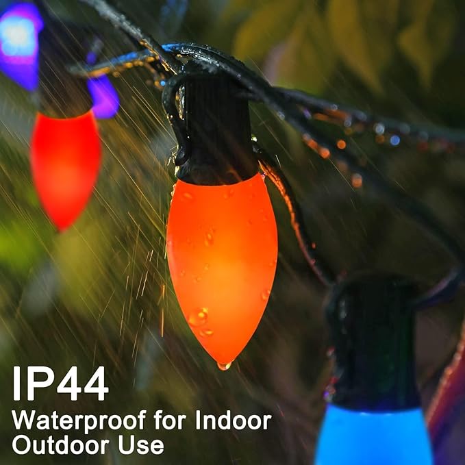 25 Pack C7 Multicolor Christmas Lights Replacement Bulbs, 5W Incandescent Bulb, Warm White 2200K, E12 Base, Waterproof C7 Night Light Bulbs for Christmas String Lights Outdoor Indoor Home Party Decor