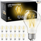 TJOY 12 Pack A19 Vintage LED Edison Bulbs, Dimmable, 60W Equivalent, High Brightness 2700K Warm White, 8W E26 Standard Base, 800 Lumens, CRI80+, Clear Glass Filament Bulb for Home, Farmhouse