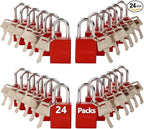 SEPOX® Ultra-Durable Anti-Rust Outdoor Keyed Different Padlocks - Red 38mm (1-1/2") Long Shackle, 24-Pack w/ 3 Big Keys Each, Ideal for Gate, Storage, Locker, Fence & Lock-Out