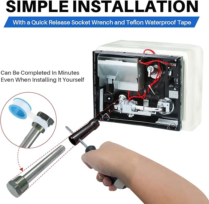 4.5" x 1/2" NPT RV Water Heater Anode Rod Replacement for Atwood 91857 Tank Drain Plug, 2 Pcs, Rust-Resistant Hex Head, Soften Hard Scale and Keep Heating Element Clean & Efficient