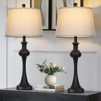 28.75" 3-Way Touch Control Modern Table Lamp Set of 2 for Living Room, Bedside Lamp with USB A+C Ports, Mid Century Black Table Lamps, Nightstand Lamps Set,Beige Fabric Shade Vintage Accent Style