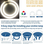 FC12T9/CW 32W and FC16T9/CW 40W Cool White Set, Round Fluorescent Light Bulb 12 inch T9 32 Watts & 16 inch 40 Watts Circular Bulb, Circline Kitchen and Bath Light Bulbs, 4100K, G10q 4 pin Prong