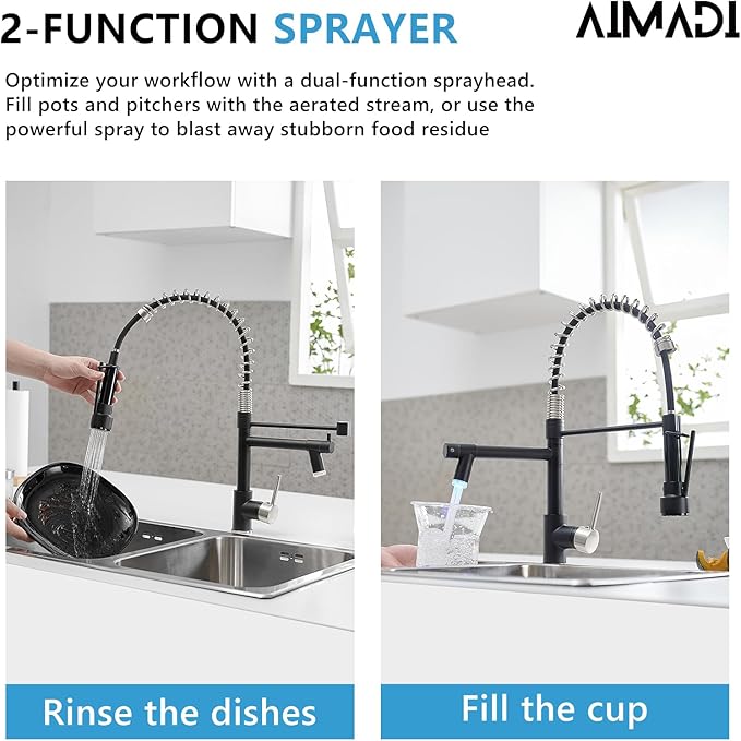 Kitchen Faucet Black AIMADI Black and Brushed Nickel Kitchen Faucet with Pull Down Sprayer,Single Handle Faucet for Kitchen Sink with LED Light