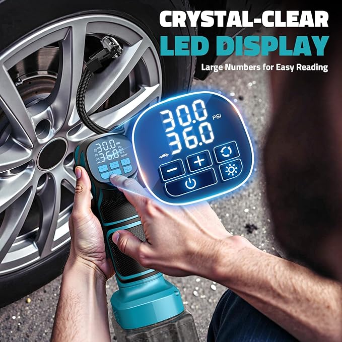 150PSI Tire Inflator Portable Air Compressor: Cordless Air Pump Compatible with Makita 18V Battery - Car Tire Pump with Digital Pressure Gauge & LED Light for Auto, Motorcycles(Bare Tool)
