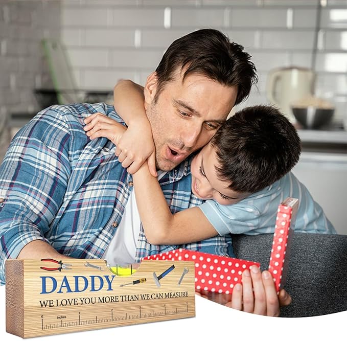Christmas Gifts for Daddy from Daughter Son, Best Father Gifts for Bonus Dad, Birthday Fathers Day Valentines Gift for Dad Stepdad Wooden Spirit Level A1