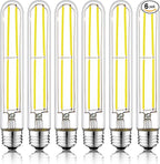 7.3 Inch E26 Led Bulb 6W Dimmable, 5000K Daylight Edison Bulbs 800LM, Equal 80 Watt Tubular T10 T9 Long Clear Glass Light Bulb for Rustic Pendant Industrial Pipe Wall Sconces - 6Pack