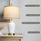 23" Set of 2 White Ceramic Table Lamp with Ginger Jar Design, Bedside USB Lamps for Living Room,Dining Room,Bedroom,Office,Nightstand,End Table