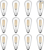 12-Pack Vintage LED Edison Light Bulb 60W Equivalent, Decorative Antique Filament Light Bulbs with 90+ CRI, Warm White 2700K, 750 Lumens, E26 Base, Dimmable