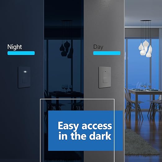 LIDER Minimalist Design Matte Finish Lighted Decorator Switch, Frameless Paddle Light Switch with Locator Light, Grounding Screw, 3-Way or Single Pole, 15A 120V, UL Listed, LS15-3W-GY5P, Gray, 5 Pack