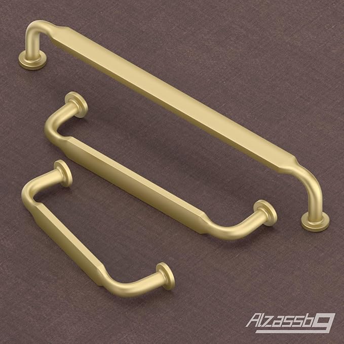 Alzassbg 10 Pack Matte Gold Cabinet Handles, 3 Inch(76mm) Hole Centers Arch Modern Cabinet Pulls Kitchen Hardware for Cabinets AL3503MGP