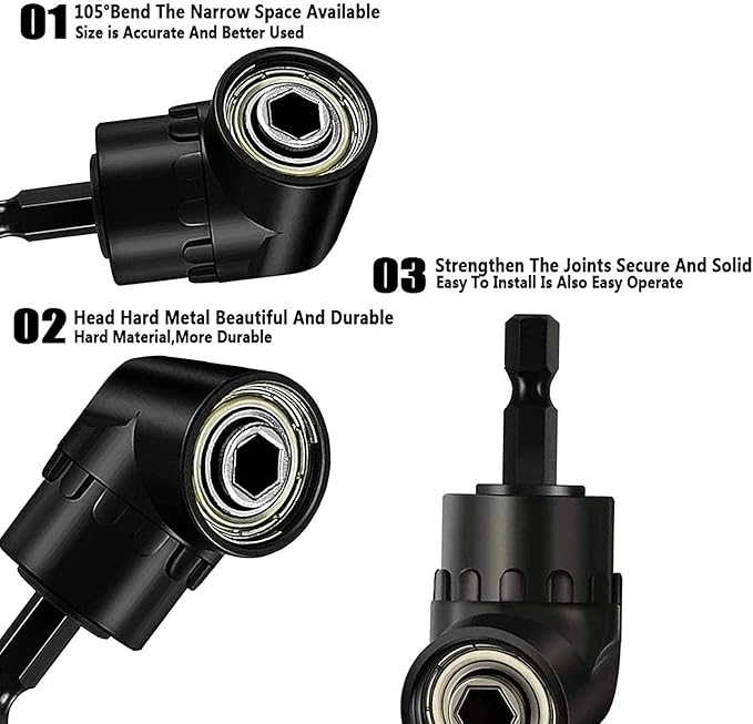 Flexible Drill Bit Extension Set with Right Angle Attachment, 360° Rotatable 1/4 3/8 1/2" Impact Grade Socket Adapter Sets for Cordless Drill & Screwdriver, Power Drill & Driver
