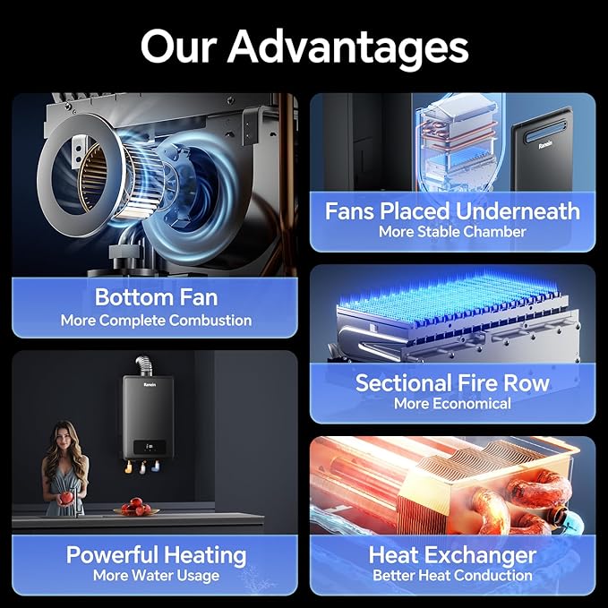 Ranein Natural Gas Tankless Water Heater, Outdoor Max 5.3 GPM, 130,000 BTU Instant Hot Water Heater