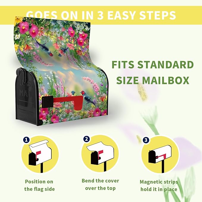 Spring Bird Flowers Mailbox Covers Magnetic Standard Size 21x18 inch Spring Summer Floral Mailbox Cover Colorful Farmhouse Mailbox Wrap Post Letter Box Cover for Garden Outdoor Decorations