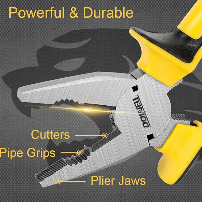 DOWELL Lineman's Pliers - 8 Inch Combination Pliers with Cutter, Nickel Chromium Steel Construction, Professional Handle