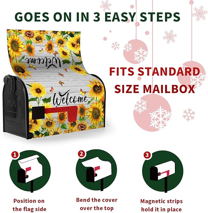 Summer Sunflowers Welcome Mailbox Covers Magnetic Standard Size Yellow Flower Mailbox Post Cover Spring Floral Mailbox Wraps Outdoor Decor for Garden Yard 21x18 Inch