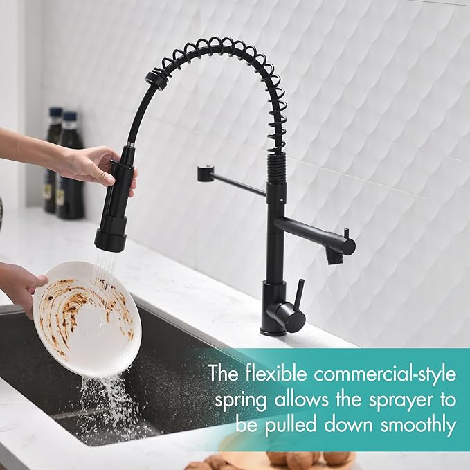Kitchen Faucet,Kitchen Faucets with Pull Down Sprayer AIMADI Commercial Style Single Handle Matte Black Kitchen Faucet with Sprayer